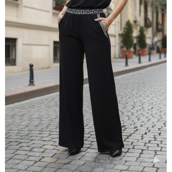 Kadın Yüksek Bel Beli Lastikli Genç Paçalı Ithal Krep Pantolon , 30558