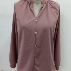 Kadın Uzun Kollu önden Düğmeli Hakim Yaka Ithal Krep Bluz, 30554