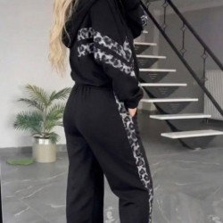 Kadın Uzun Kollu Kapşonlu önü Fermuarlı Leopar Desenli Modal Bluz Ve Pantolon Ikili Takım , 30553