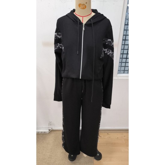 Kadın Uzun Kollu Kapşonlu önü Fermuarlı Leopar Desenli Modal Bluz Ve Pantolon Ikili Takım , 30553