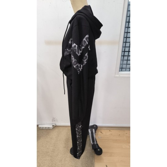 Kadın Uzun Kollu Kapşonlu önü Fermuarlı Leopar Desenli Modal Bluz Ve Pantolon Ikili Takım , 30553