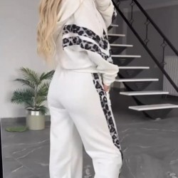 Kadın Uzun Kollu Kapşonlu önü Fermuarlı Leopar Desenli Modal Bluz Ve Pantolon Ikili Takım , 30552