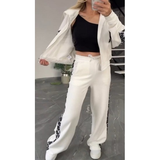 Kadın Uzun Kollu Kapşonlu önü Fermuarlı Leopar Desenli Modal Bluz Ve Pantolon Ikili Takım , 30552