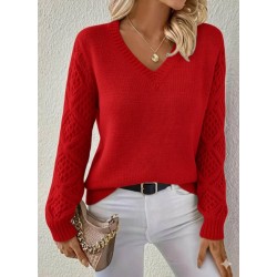 Kadın Uzun Kollu V Yaka Kol Delikli Baklava Desen Detaylı Triko Kazak , 29801