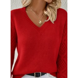 Kadın Uzun Kollu V Yaka Kol Delikli Baklava Desen Detaylı Triko Kazak , 29801