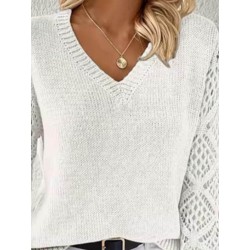 Kadın Uzun Kollu V Yaka Kol Delikli Baklava Desen Detaylı Triko Kazak , 29795