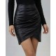 Kadın Yüksek Bel Yandan Fermuarlı Pileli Mini Deri Etek, 30563