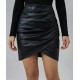 Kadın Yüksek Bel Yandan Fermuarlı Pileli Mini Deri Etek, 30563