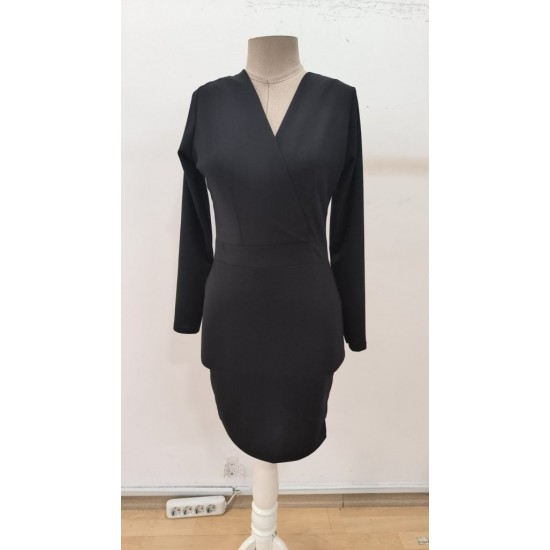 Kadın Uzun Kollu Kruvaze Yakalı Mini Ithal Krep Elbise , 30568