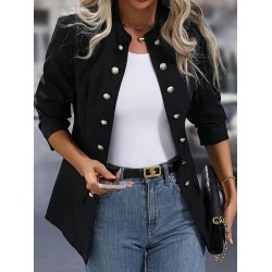 Kadın Uzun Kollu Hakim Yaka önden Düğmeli Kısa Atlas Ceket, 30567