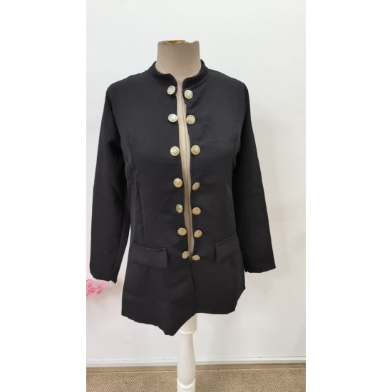 Kadın Uzun Kollu Hakim Yaka önden Düğmeli Kısa Atlas Ceket, 30567