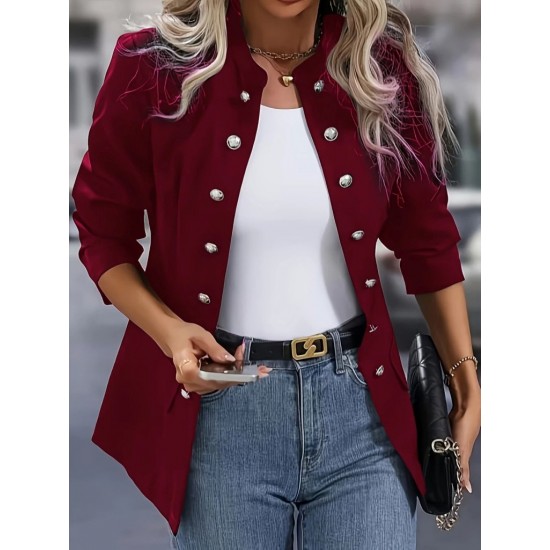 Kadın Uzun Kollu Hakim Yaka önden Düğmeli Kısa Atlas Ceket, 30566