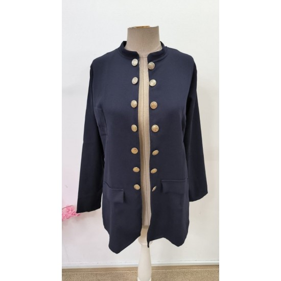 Kadın Uzun Kollu Hakim Yaka önden Düğmeli Kısa Atlas Ceket, 30565