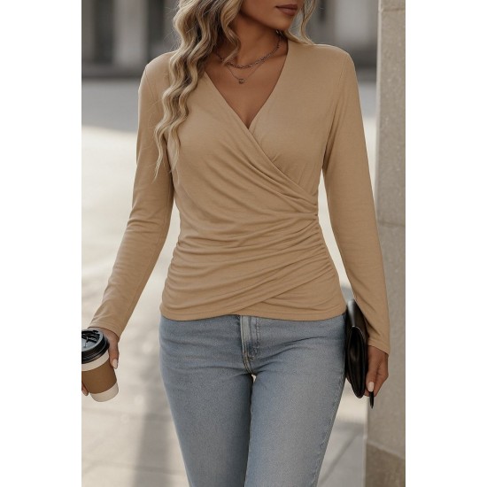 Kadın Uzun Kollu Kruvaze Yaka Yanlardan Büzgülü Viskon Bej Bluz, 30571 Kadın Uzun Kollu Kruvaze Yaka Yanlardan Büzgülü Viskon Bej Bluz, 30571