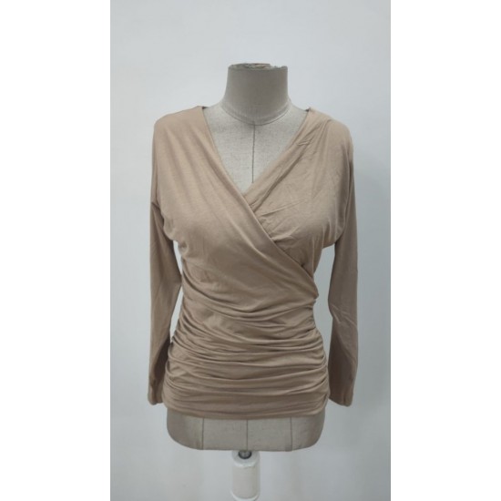 Kadın Uzun Kollu Kruvaze Yaka Yanlardan Büzgülü Viskon Bej Bluz, 30571 Kadın Uzun Kollu Kruvaze Yaka Yanlardan Büzgülü Viskon Bej Bluz, 30571