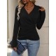 Kadın Uzun Kollu Kruvaze Yaka Yanlardan Büzgülü Viskon Bluz, 30569