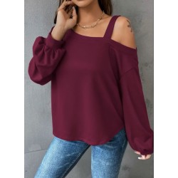 Kadın Uzun Kollu Tek Omuz Askı Detay Salaş Dalgıç Bluz, 30573