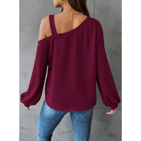 Kadın Uzun Kollu Tek Omuz Askı Detay Salaş Dalgıç Bluz, 30573