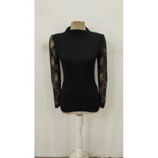 Kadın Uzun Kollu Yarı Balıkçı Yaka Tüllü Kaşkorse Bluz , 30580