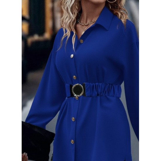 Kadın Uzun Kollu Yakalı önden Düğmeli Belden Kemerli Ithal Krep Bluz , 30582