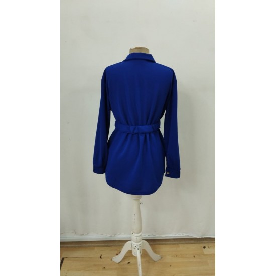 Kadın Uzun Kollu Yakalı önden Düğmeli Belden Kemerli Ithal Krep Bluz , 30582