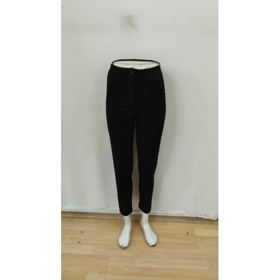 Kadın Yüksek Bel Yanlardan Taş Detaylı Ithal Krep Pantolon , 30586