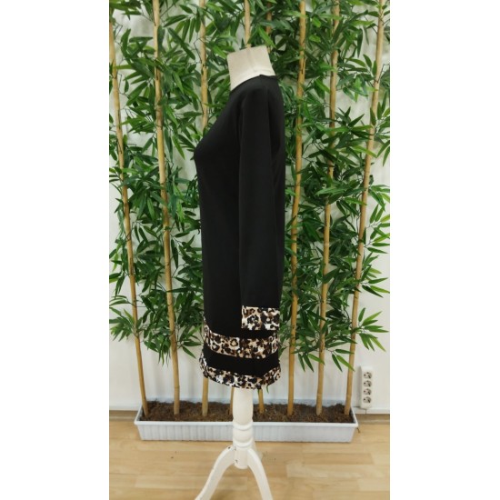 Kadın Uzun Kollu Bisiklet Yaka şerit Leopar Desenli Kısa Dalgıç Elbise , 30585