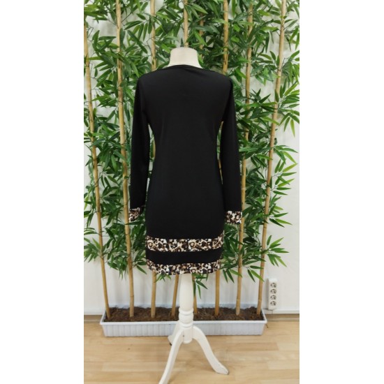 Kadın Uzun Kollu Bisiklet Yaka şerit Leopar Desenli Kısa Dalgıç Elbise , 30585