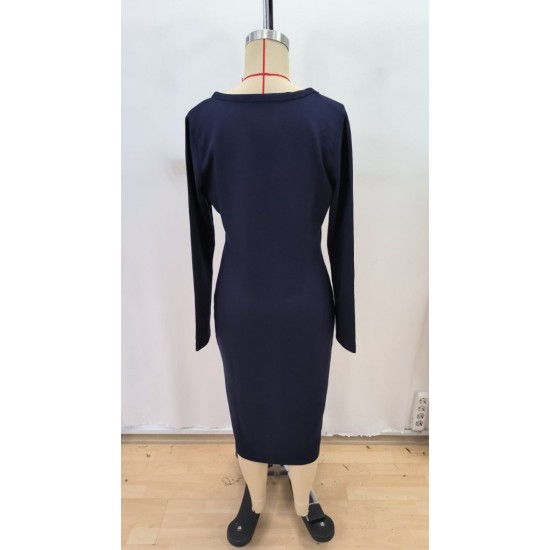 Kadın Uzun Kollu V Yakalı önden Düğmeli Yırtmaçlı Modal Midi Kemersiz Elbise, 30584