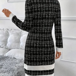 Kadın Uzun Kollu Yuvarlak Yaka Etek Ucu şerit Detaylı Kısa Dokuma Elbise, 30001 Kadın Uzun Kollu Yuvarlak Yaka Etek Ucu şerit Detaylı Kısa Dokuma Elbise, 30001