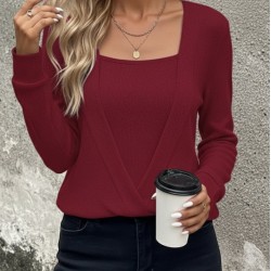 Kadın Uzun Kollu Kruvaze Yaka Kol Ve Etek Ucu Manşet Detay Yumoş Bluz, 30589