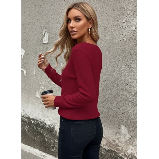 Kadın Uzun Kollu Kruvaze Yaka Kol Ve Etek Ucu Manşet Detay Yumoş Bluz, 30589