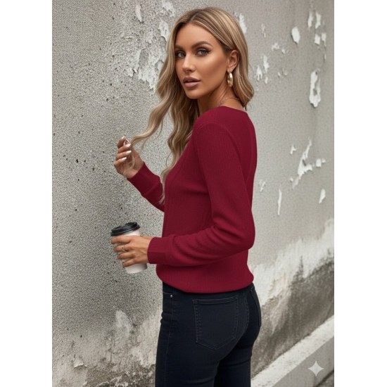 Kadın Uzun Kollu Kruvaze Yaka Kol Ve Etek Ucu Manşet Detay Yumoş Bluz, 30589