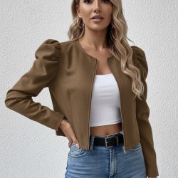 Kadın Uzun Kollu önden Fermuarlı Balon Kol Süet Ceket, 30588