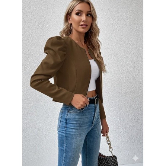 Kadın Uzun Kollu önden Fermuarlı Balon Kol Süet Ceket, 30588