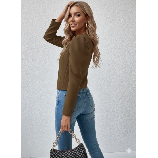 Kadın Uzun Kollu önden Fermuarlı Balon Kol Süet Ceket, 30588