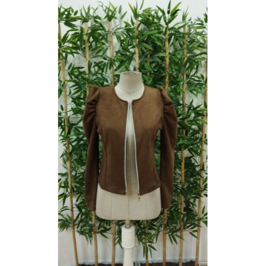 Kadın Uzun Kollu önden Fermuarlı Balon Kol Süet Ceket, 30588