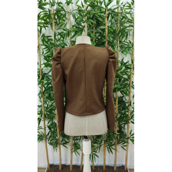 Kadın Uzun Kollu önden Fermuarlı Balon Kol Süet Ceket, 30588