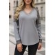 Kadın Uzun Kollu V Yakalı Dantelli Waffle Bluz, 30587