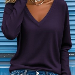 Kadın Uzun Kollu V Yakalı Viskon Modal Mürdüm Bluz, 29973
