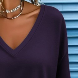 Kadın Uzun Kollu V Yakalı Viskon Modal Mürdüm Bluz, 29973