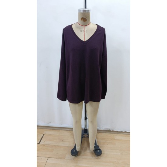 Kadın Uzun Kollu V Yakalı Viskon Modal Mürdüm Bluz, 29973