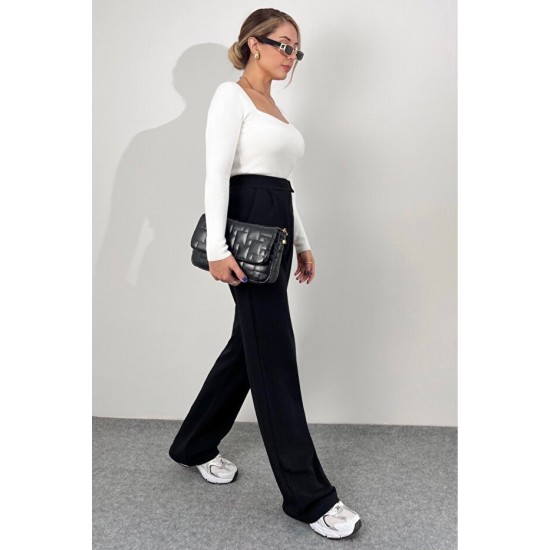 Kadın Yüksek Bel Cepli Cırt Kapama Janjan Krep Pantolon , 30594