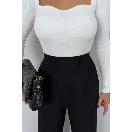 Kadın Yüksek Bel Cepli Cırt Kapama Janjan Krep Pantolon , 30594