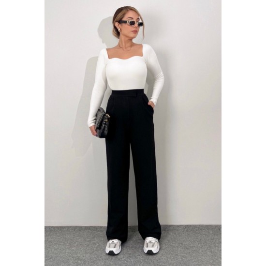 Kadın Yüksek Bel Cepli Cırt Kapama Janjan Krep Pantolon , 30594