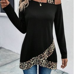 Kadın Tek O Uzdan Açık Askılı Uzun Kollu Leopar Detaylı Viskon Bluz, 30593