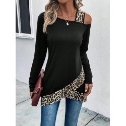 Kadın Tek O Uzdan Açık Askılı Uzun Kollu Leopar Detaylı Viskon Bluz, 30593