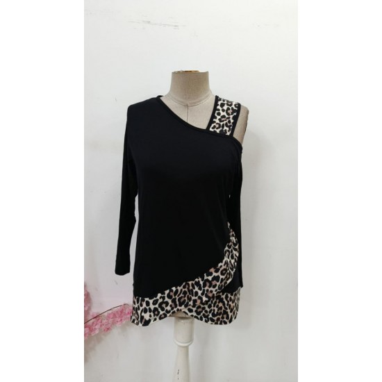 Kadın Tek O Uzdan Açık Askılı Uzun Kollu Leopar Detaylı Viskon Bluz, 30593