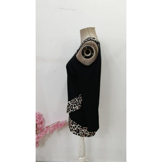 Kadın Tek O Uzdan Açık Askılı Uzun Kollu Leopar Detaylı Viskon Bluz, 30593