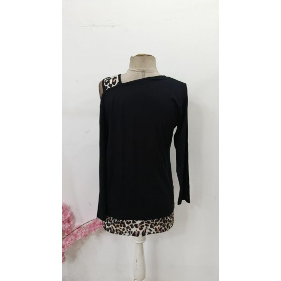 Kadın Tek O Uzdan Açık Askılı Uzun Kollu Leopar Detaylı Viskon Bluz, 30593